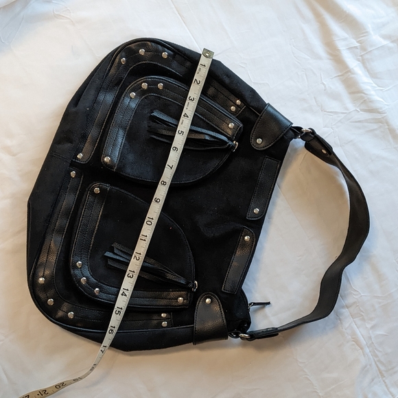 Large Suede Black Shoulder Purse - Picture 3 of 7